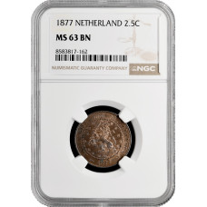 Niederlande 2.5 Cent 1877, NGC MS63 BN, "König Wilhelm III. (1849 - 1890)"