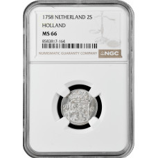 Niederlande (Holland) 2 Stüber 1758, NGC MS66, "Republik (1701 - 1794)" Top 1/0