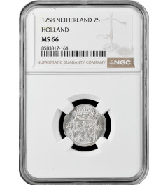 Netherlands (Holland) 2 stuivers 1758, NGC MS66, "Republic (1701 - 1794)"Top 1/0
