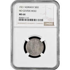 Норвегия 50 эре 1921 г., NGC MS64, "Король Хокон VII (1906 - 1957)" Top Pop