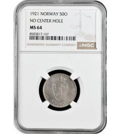 Norway 50 ore 1921, NGC MS64, "King Haakon VII (1906 - 1957)" Top Pop