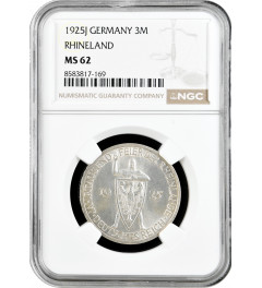 Weimar Republic 3 reichsmark 1925 J, NGC MS62, "1000th Year of the Rhineland"