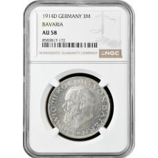 Бавария 3 марки 1914 г. D, NGC AU58, "Король Людвиг ІІІ (1913 - 1918)"