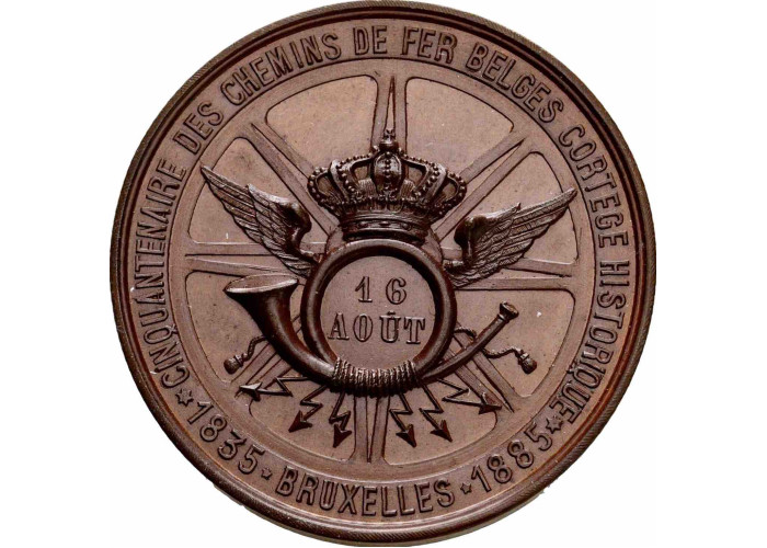 Belgium bronze medal 1885, NGC MS63 BN, "Railway 50th Anniversary" Top Pop