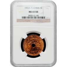 Индокитай 1 сантим 1902 г. A, NGC MS65 RB, "Французский Индокитай (1885 - 1954)"