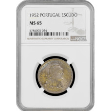 Португалия 1 эскудо 1952 г., NGC MS65, "Португальская Республика (1911 - 1969)"