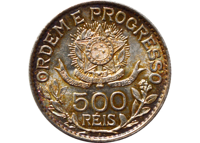 Brazil 500 reis 1913, BU, "First Republic (1889 - 1942)" silver coin