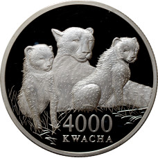 Sambia 4000 Kwacha 2000, PROOF, "Afrikanische Tierwelt - Löwe" Silbermünze