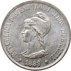 Brazil 500 reis 1889, UNC, "First Republic (1889 - 1942)" silver coin