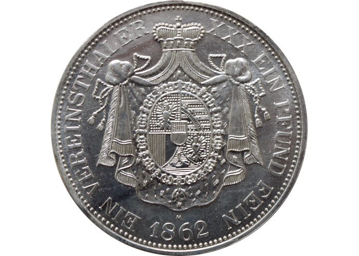Liechtenstein 1 thaler 1862 A M, UNC RESTRIKE, "Prince Johann II (1858 - 1929)"