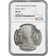 Чехословакия 500 крон 1987 г., NGC MS66, "100 лет со дня рождения Йозефа Лады"
