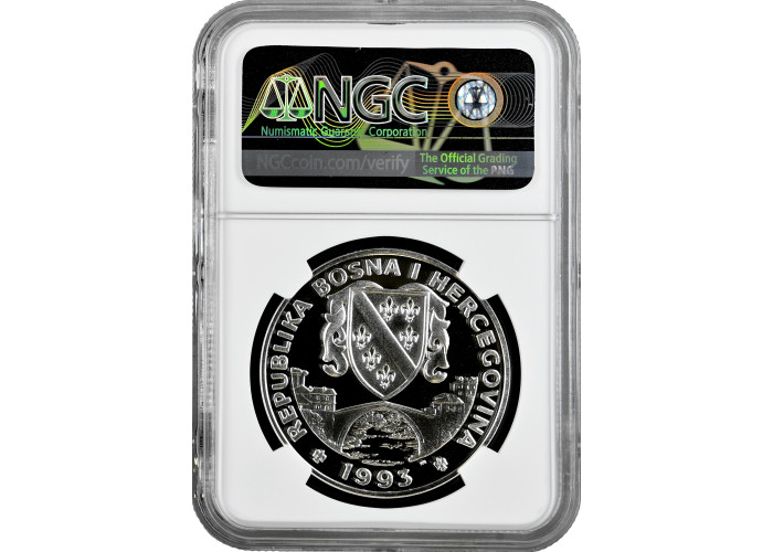 Босния и Герцеговина 750 динаров 1993 г. PM, NGC PF70, "Олимпиада - Лыжные гонки" Top Pop 1/0