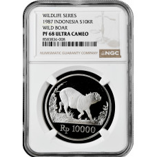 Индонезия 10000 рупий 1987 г., NGC PF68 UC, "Бабируса"