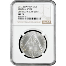 Slovakia 10 euro 2012, NGC MS70, "250th Anniv. - Birth of Chatam Sofer" Top Pop