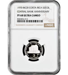 Costa Rica 2 colones 1970, NGC PF68 UC, "20th Anniversary - Central Bank"