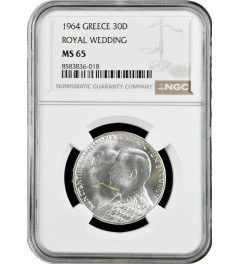 Greece 30 drachmai 1964, NGC MS65, "Royal Marriage" silver coin