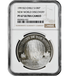Chile 10000 pesos 1991, NGC PF67 UC, "500th Anniversary - Discovery of America"