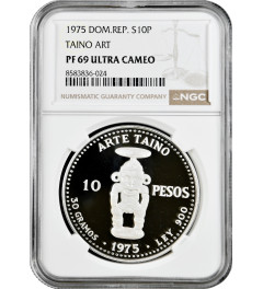 Dominican Republic 10 pesos 1975, NGC PF69 UC, "Pueblo Viejo Mine" silver
