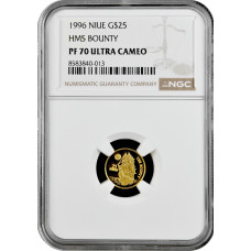 Niue 25 Dollar 1996, NGC PF70 UC, "HMS Bounty" Goldmünze  Top Pop