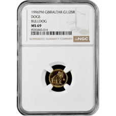 Gibraltar 1/25 Royal 1996 PM, NGC MS69, "Die besten Freunde - Bulldogge" Top Pop