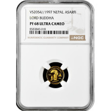 Nepal 1 asarfi VS 2054 (1997) , NGC PF68 UC, "Lord Buddha" Goldmünze