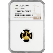 Лаос 2000 кипов 1998 г., NGC PF69 UC, "Тот Луанг"