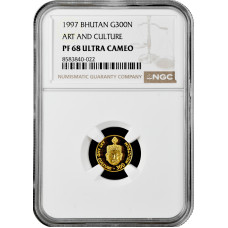 Bhutan 300 ngultrums 1997, NGC PF68 UC, "Art and Culture" gold coin