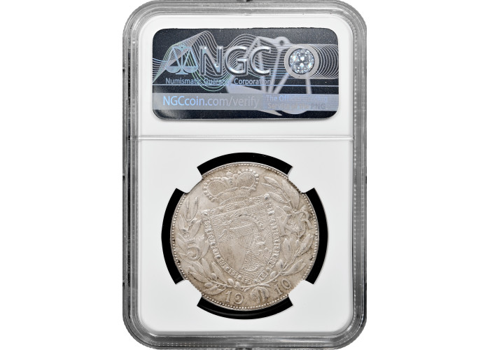 Liechtenstein 5 kronen 1910, NGC MS63, "Prince Johann II (1858 - 1929)" silver
