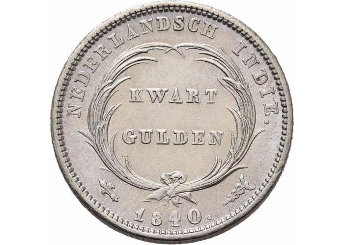 Голландская Ост-Индия 1/4 гульдена 1840 г., NGC UNC Details, "Король Виллем I (1826 - 1840)"