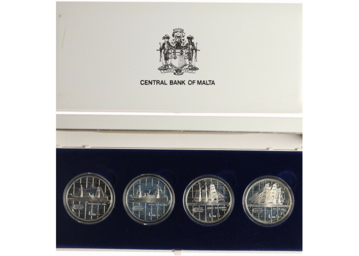 Malta 5 Liri Satz 1985, PROOF, "Maritime Geschichte"