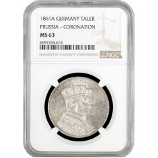 Prussia 1 thaler 1861, NGC MS63, "Coronation of Wilhelm and Augusta"