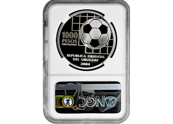 Uruguay 1000 pesos 2004, NGC PF69 UC, "100th Anniversary of FIFA" silver coin