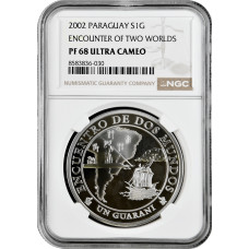 Paraguay 1 Guarani 2002, NGC PF68 UC, "V Ibero-américa - Navigation" Silbermünze