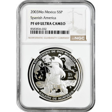 Мексика 5 песо 2003 г. Mo, NGC PF69 UC, "Иберо-Америка - Навигация"