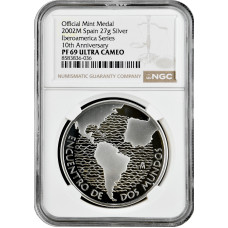 Испания Медаль 2002 г., NGC PF69 UC, "VI Иберо-американская серия - Морское дело" Top Pop