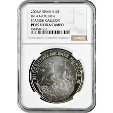 Spanien 10 Euro 2002, NGC PF69 UC, "Ibero-Amerika - 10 Euro" Top Pop