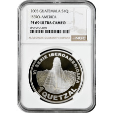 Guatemala 1 Quetzal 2005, NGC PF69 UC, "Ibero-Amerika - Tikal-Tempel"