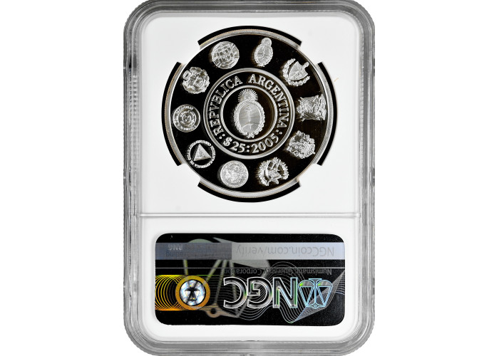 Argentinien 25 Pesos 2005, NGC PF70 UC, "Ibero-Amerika - Theater Colon" Top 2/0