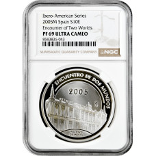 Spanien 10 Euro 2005, NGC PF69 UC, "Allgemeines Archiv Indiens" Silbermünze