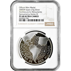 Испания Медаль 2005 г., NGC PF68 UC, "VI Иберо-американская серия - Архитектура"