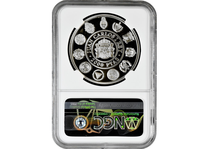 Испания 2000 песет 2000 г. M, NGC PF69 UC, "Иберо-Америка - Человек и лошадь" Top Pop