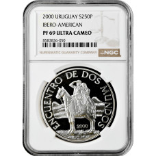 Uruguay 250 Pesos 2000, NGC PF69 UC, "Ibero-Amerika - Der Mensch & sein Pferd"