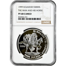 Ecuador 5000 sucres 1999, NGC PF68, "Ibero-America: Encounter of the Two Worlds"