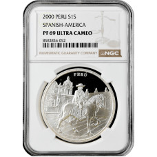 Peru 1 Nuevo Sol 2000, NGC PF69 UC, "Ibero-Amerika - Mensch & Pferd" Silbermünze