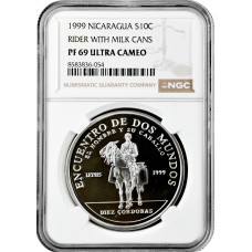 Nicaragua 10 Cordobas 1999, NGC PF69 UC, "Ibero-Amerika: Reiter mit Milchkannen"