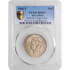 Британская Восточная Африка 1 шиллинг 1941 г. I, PCGS MS63, "Король Георг VI (1937 - 1952)"