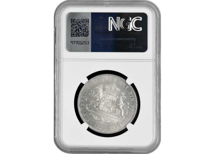 Бавария 1 союзный талер 1863 г., NGC MS62, "Король Людвиг II (1864 - 1886)"