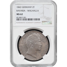Бавария 2 талера 1842 г., NGC MS62, "Вальхалла"