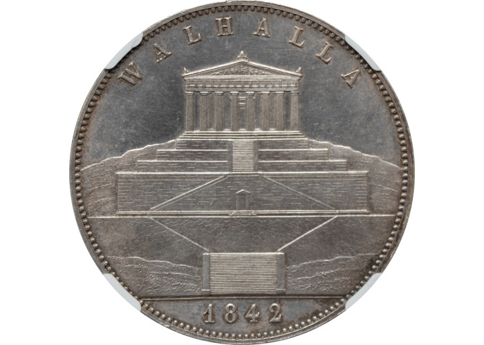 Бавария 2 талера 1842 г., NGC MS62, "Вальхалла"