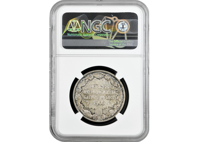 Norwegen 2 Kronen 1906, NGC MS65, "1. Jahrestag - Unabhängigkeit Norwegens"
